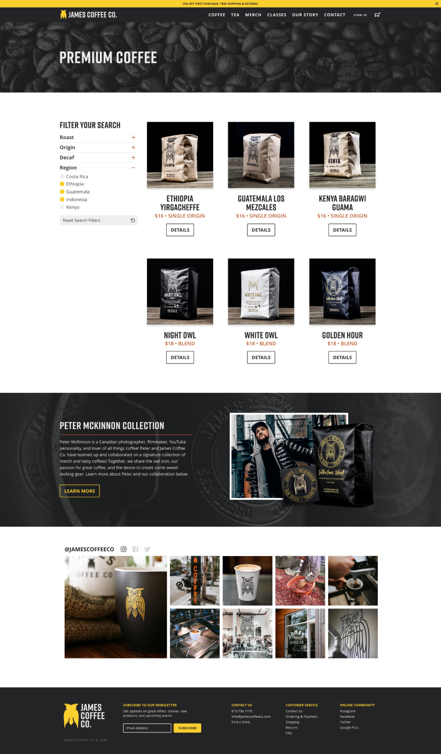 James Coffee Co. Product Page